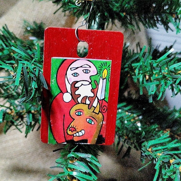 NEW Pablo Picasso Handcrafted 3-Piece Christmas Ornament Set! *Santa & Rudolph* - Picture 2 of 6